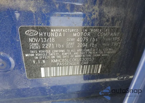 2019 Hyundai Ioniq Hybrid Limited z USA, uszkodzony, nr VIN KMHC85LC0KU130053